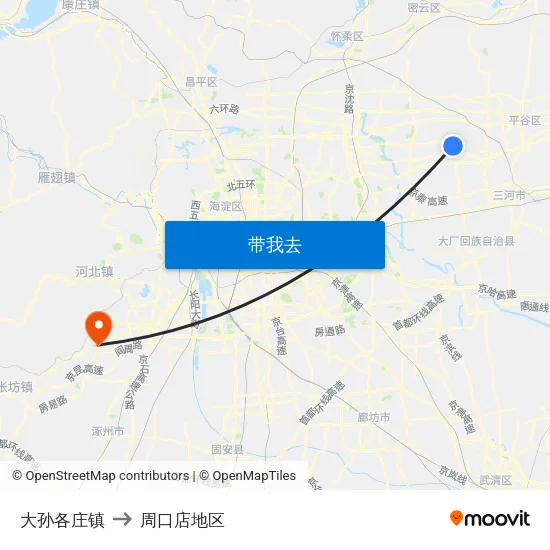 大孙各庄镇 to 周口店地区 map