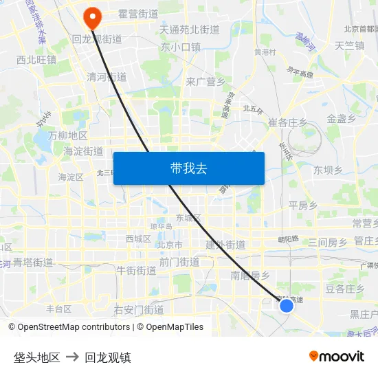 垡头地区 to 回龙观镇 map