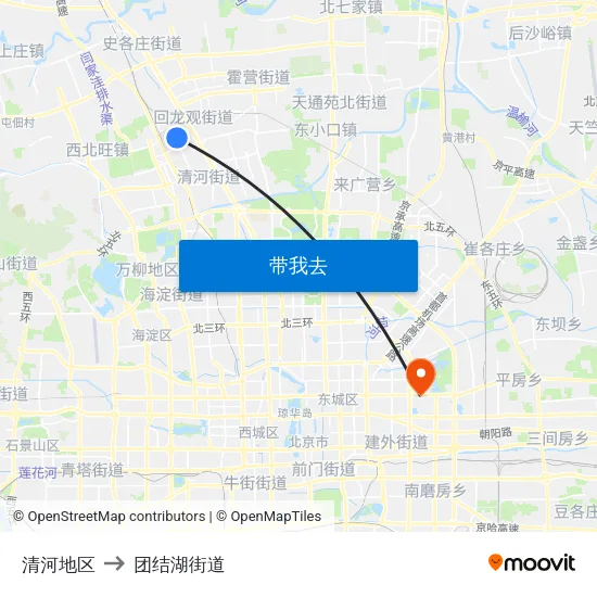 清河地区 to 团结湖街道 map