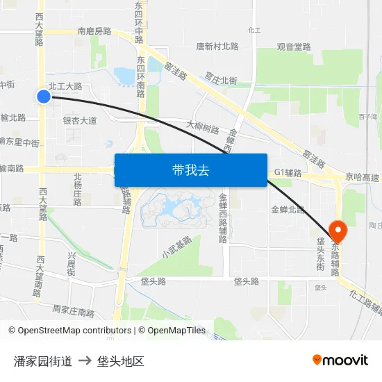 潘家园街道 to 垡头地区 map