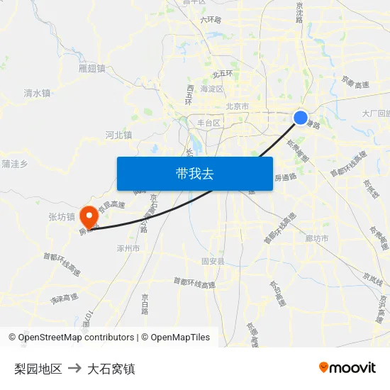 梨园地区 to 大石窝镇 map