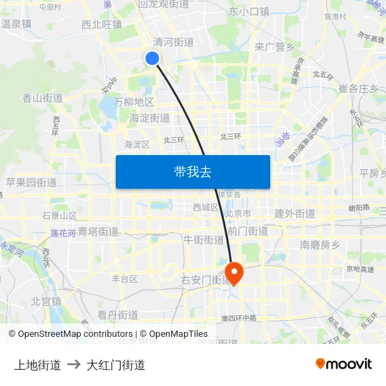上地街道 to 大红门街道 map