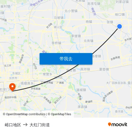 峪口地区 to 大红门街道 map