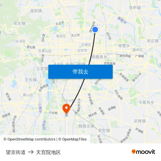 望京街道 to 天宫院地区 map