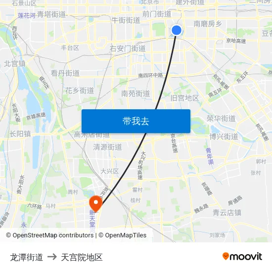 龙潭街道 to 天宫院地区 map