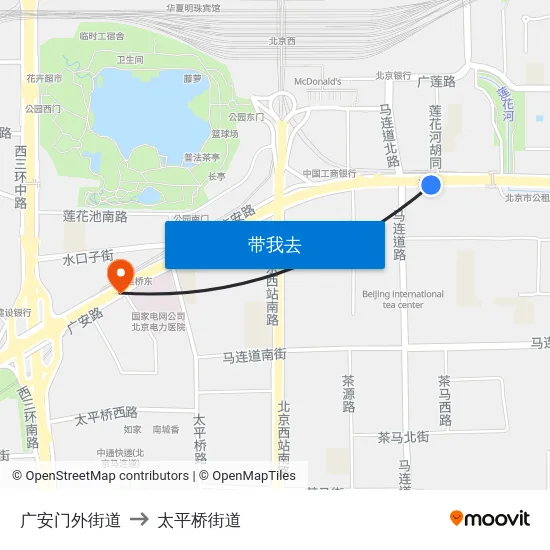广安门外街道 to 太平桥街道 map