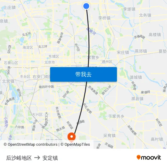 后沙峪地区 to 安定镇 map