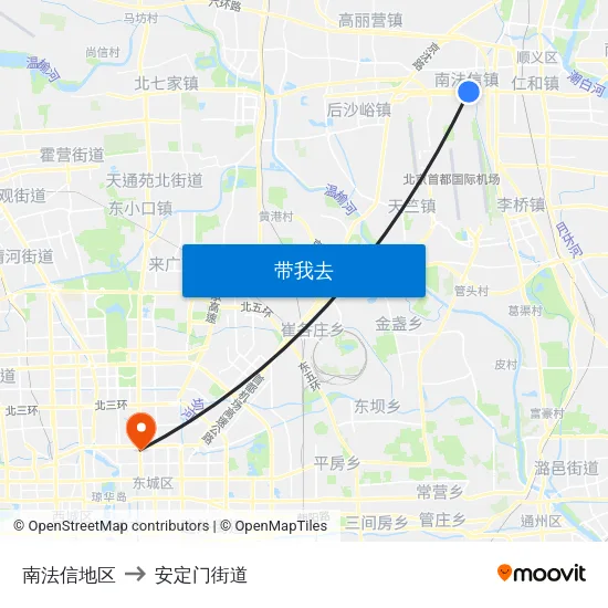 南法信地区 to 安定门街道 map