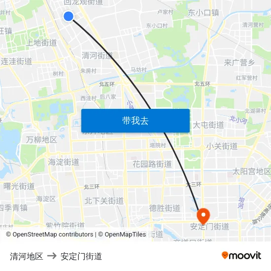 清河地区 to 安定门街道 map