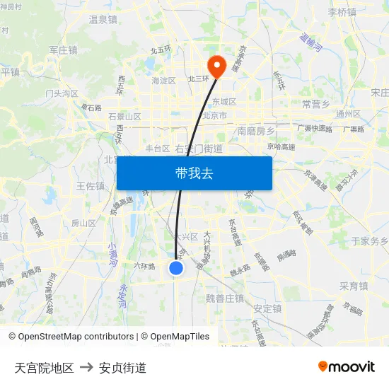 天宫院地区 to 安贞街道 map