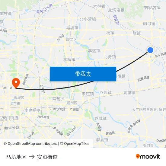 马坊地区 to 安贞街道 map