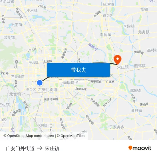 广安门外街道 to 宋庄镇 map