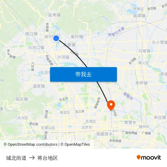城北街道 to 将台地区 map