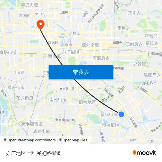 亦庄地区 to 展览路街道 map
