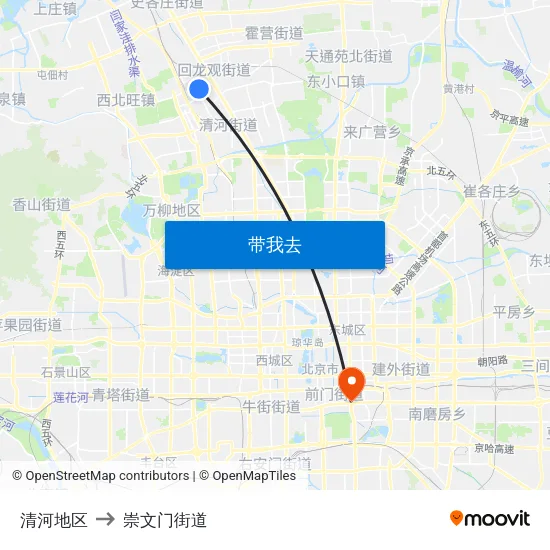 清河地区 to 崇文门街道 map