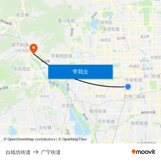 白纸坊街道 to 广宁街道 map
