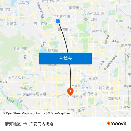 清河地区 to 广安门内街道 map