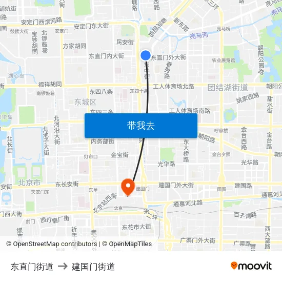 东直门街道 to 建国门街道 map