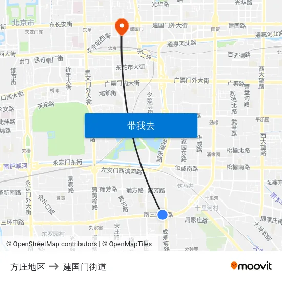 方庄地区 to 建国门街道 map