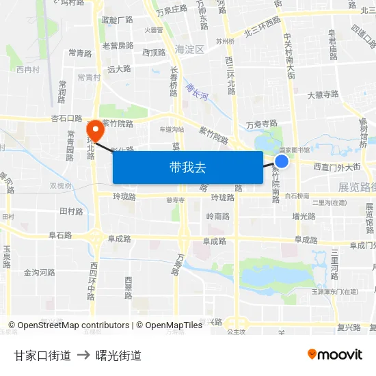 甘家口街道 to 曙光街道 map
