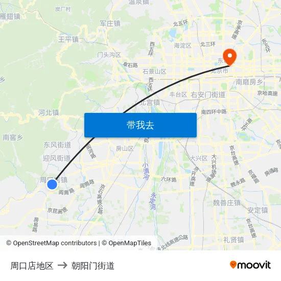 周口店地区 to 朝阳门街道 map
