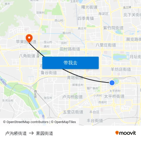 卢沟桥街道 to 果园街道 map