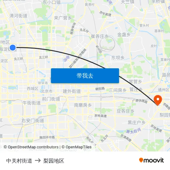 中关村街道 to 梨园地区 map