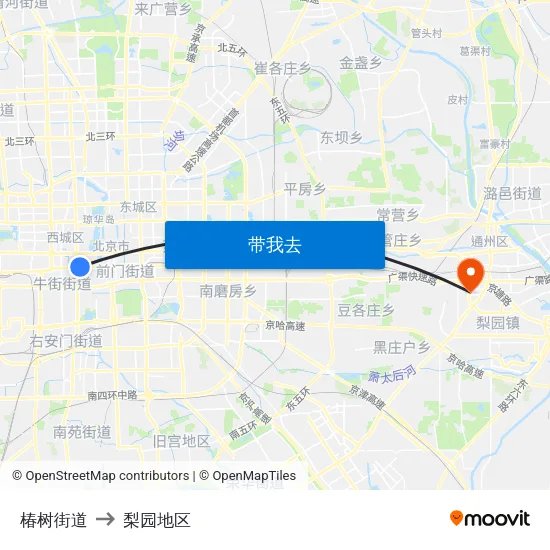 椿树街道 to 梨园地区 map