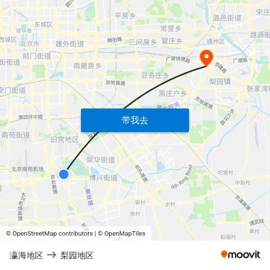 瀛海地区 to 梨园地区 map