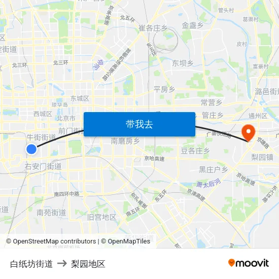 白纸坊街道 to 梨园地区 map