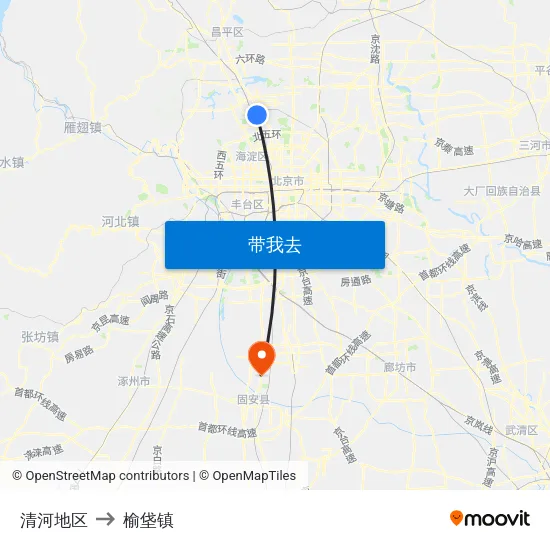 清河地区 to 榆垡镇 map