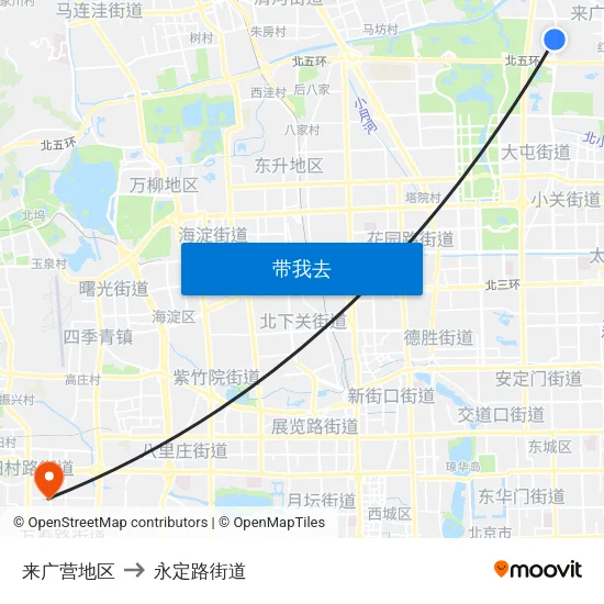 来广营地区 to 永定路街道 map