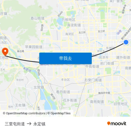 三里屯街道 to 永定镇 map