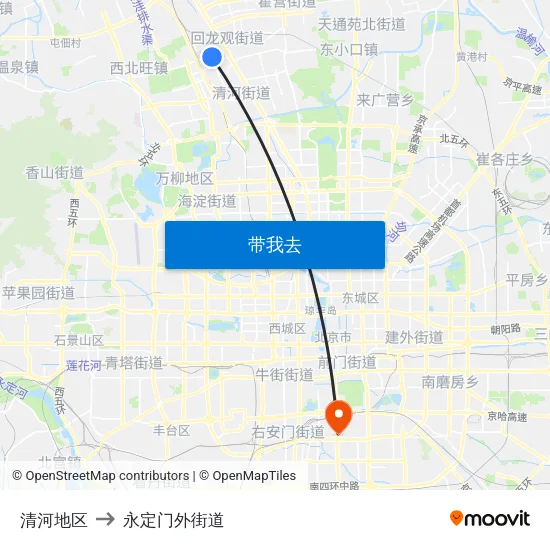 清河地区 to 永定门外街道 map