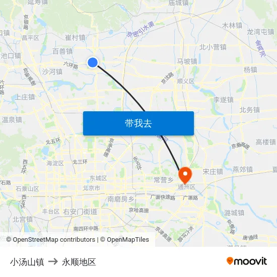 小汤山镇 to 永顺地区 map