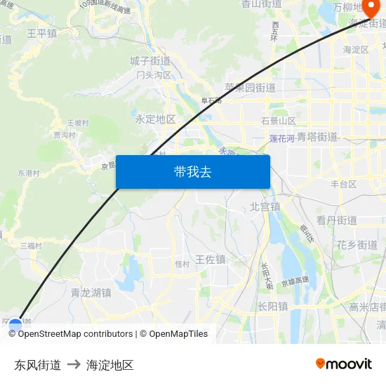 东风街道 to 海淀地区 map
