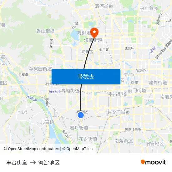 丰台街道 to 海淀地区 map