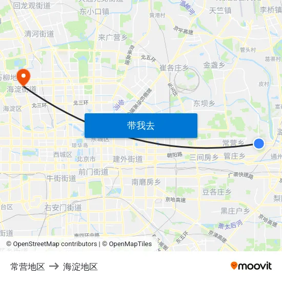 常营地区 to 海淀地区 map