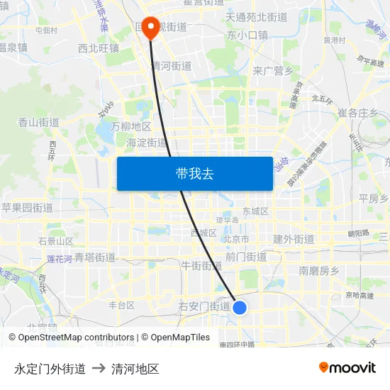 永定门外街道 to 清河地区 map