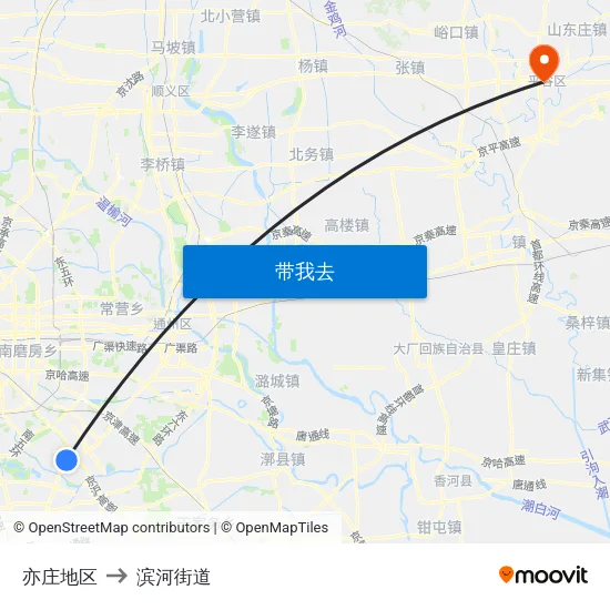 亦庄地区 to 滨河街道 map