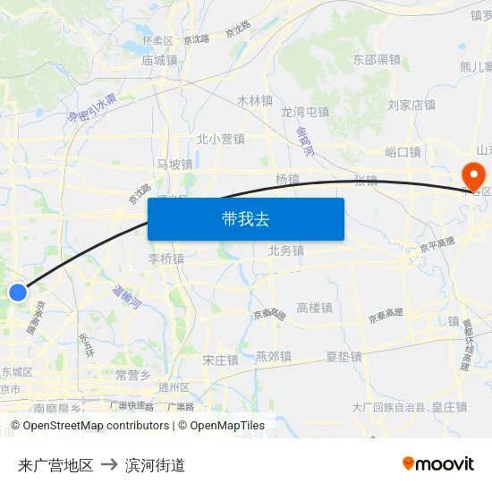 来广营地区 to 滨河街道 map