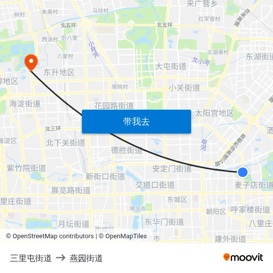 三里屯街道 to 燕园街道 map