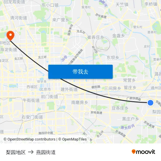 梨园地区 to 燕园街道 map