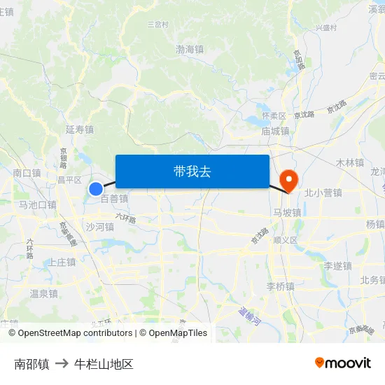 南邵镇 to 牛栏山地区 map