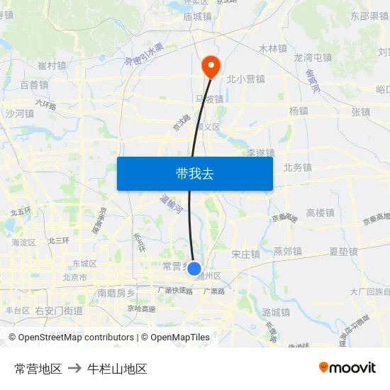 常营地区 to 牛栏山地区 map