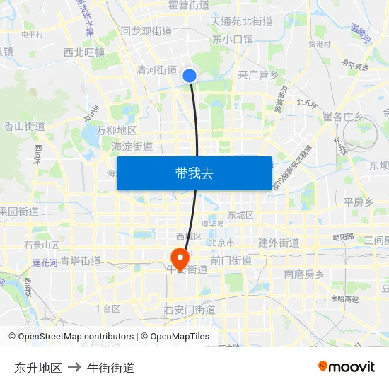 东升地区 to 牛街街道 map