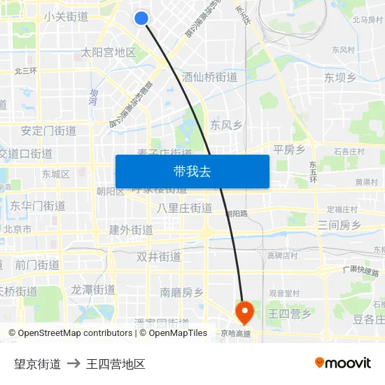 望京街道 to 王四营地区 map