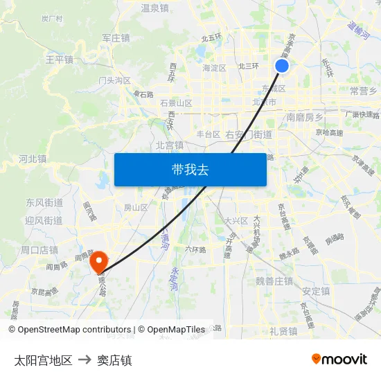太阳宫地区 to 窦店镇 map