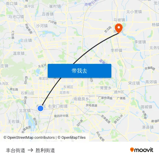 丰台街道 to 胜利街道 map