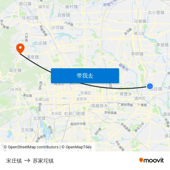 宋庄镇 to 苏家坨镇 map